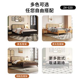 法式中古风实卧木床古双人主藤编床高卧级室黑色简C20约美式复风