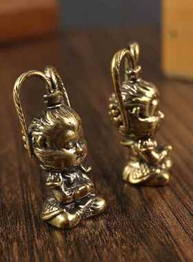 直销新款复古手工纯铜猴子钥匙挂件黄铜齐天大圣挂饰吊坠斗战圣佛