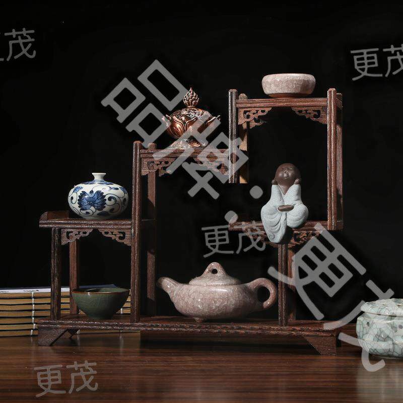 鸡翅木博古架中式小多宝阁茶具架子实木置物架茶壶架摆件架展示架