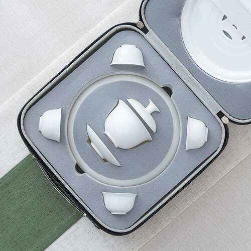 兴泥匠 薄胎骨瓷茶具 户外旅行 便携冲茶器 潮汕工夫茶具 6寸茶盘