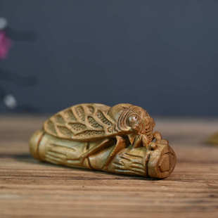 金丝楠木知足常乐木雕手把工艺品蝉高升摆件节节件竹节一鸣惊人