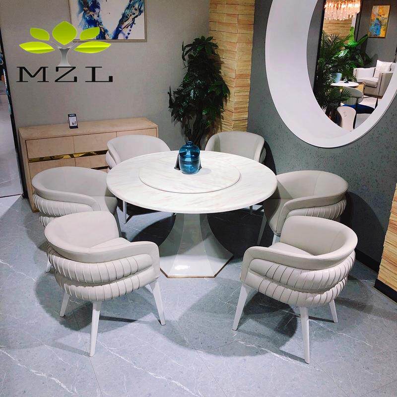 轻奢圆餐桌套装西式大理石餐桌饭厅圆形6-8人饭桌餐厅圆桌椅