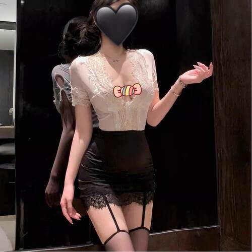纯欲风办公室女郎性感白领蕾丝透视深v秘书包臀裙小胸OL教师制服