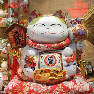 乐喵14寸大号陶瓷招财猫 家居创意摆件 店铺酒店开业前台 存钱罐