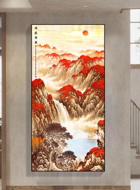 入门新中式玄关装饰画走廊过道尽头山水画竖版挂画鸿运当头墙壁画