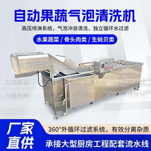 大型果蔬气泡清洗机豆角秋葵水浪喷淋清洗设备智能净菜加工洗菜机