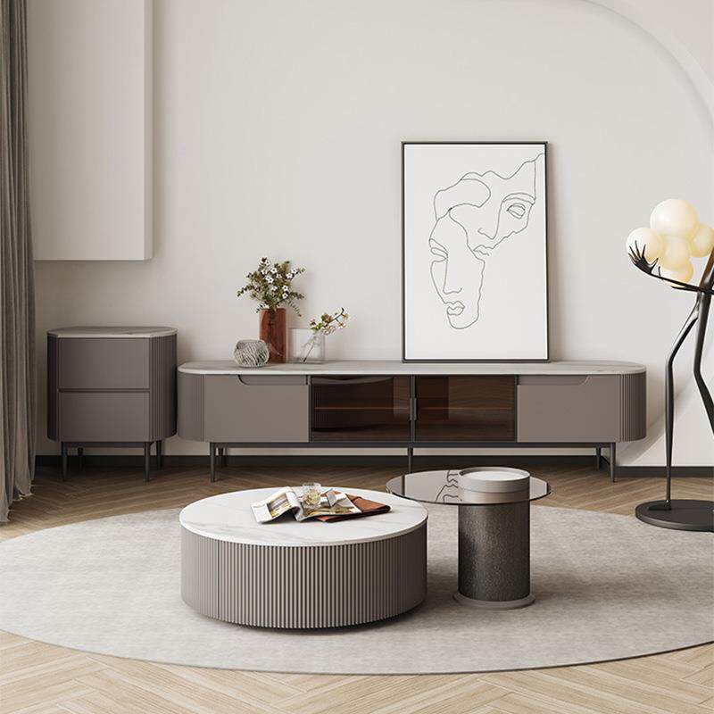 意式极简电视柜茶几组合轻奢岩板现代简约风格客厅地柜设计师家具