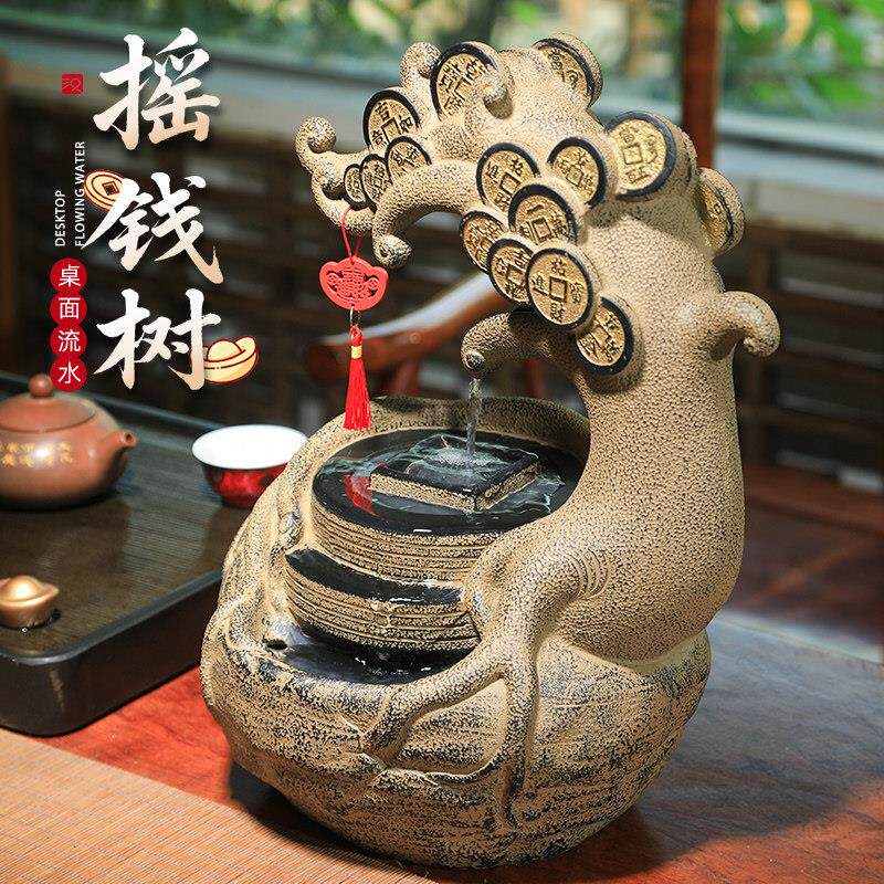 新中式招财流水摆件循环水景观客厅办公室桌面开 业新居创意小礼