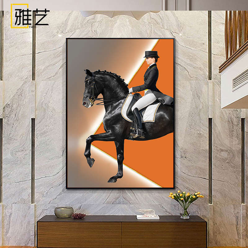 北欧客厅装饰画大堂酒店壁画入户玄关走廊过道挂画马术墙面装饰画图片