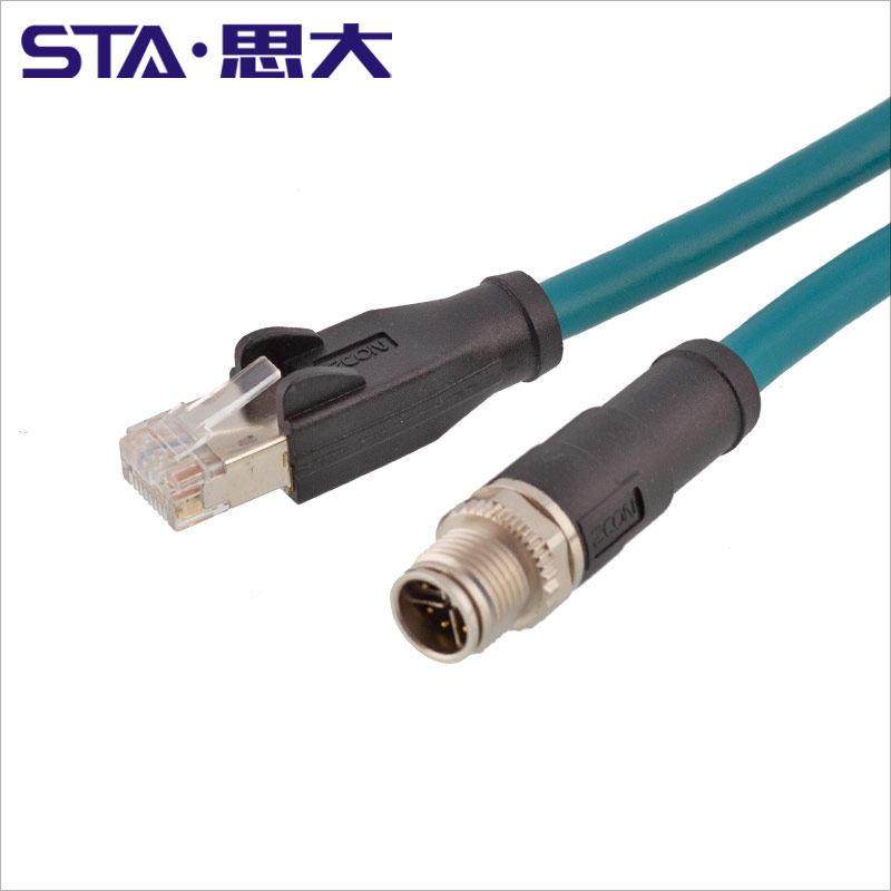 以太网网线M12 8芯x码编码引脚转Rj45屏蔽Cat6A网线