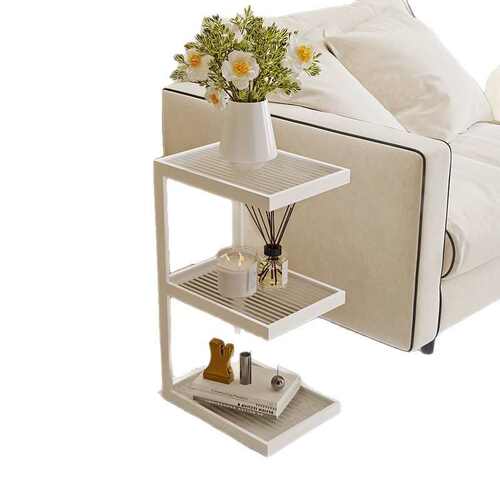家用落地置物架客厅沙发边几奶油风玻璃角几极窄床头柜床边置物架