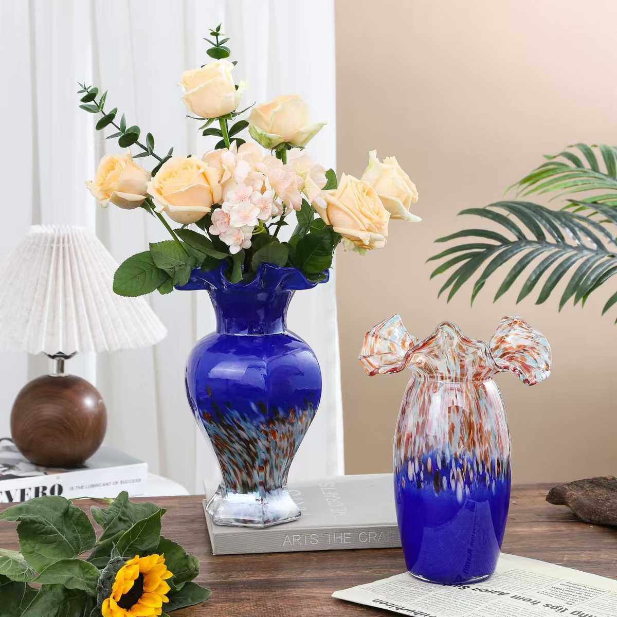 紫色芬顿玻璃花瓶轻奢客厅中古花瓶插花器餐桌样板间家居客厅装饰,家居饰品,装饰摆件,淘宝优惠券,粉丝福利购,淘宝优惠卷