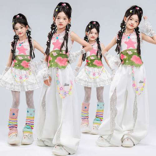 少儿爵士舞服装露脐女童撞色星星舞蹈服套装jazz走秀街舞表演服女