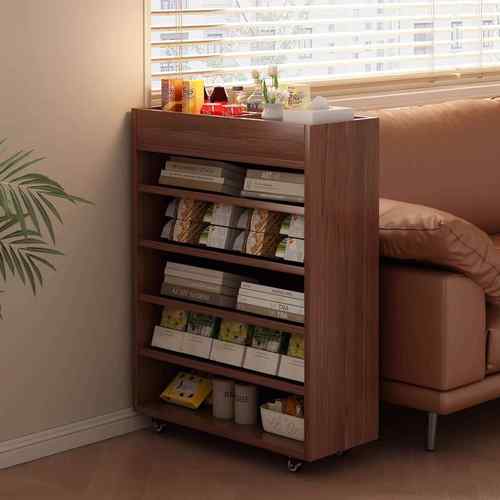 书架落地置物架桌边可移动带轮家用简易一体靠墙边卧室落地小书柜