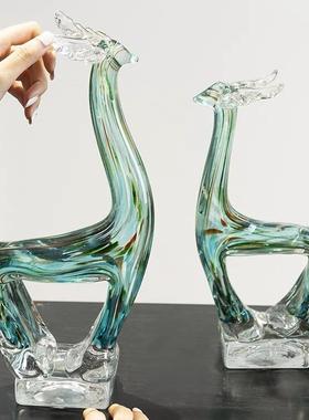 简约现代17610高档琉璃摆创意客厅酒鹿柜关招件财家玄居软装工艺品