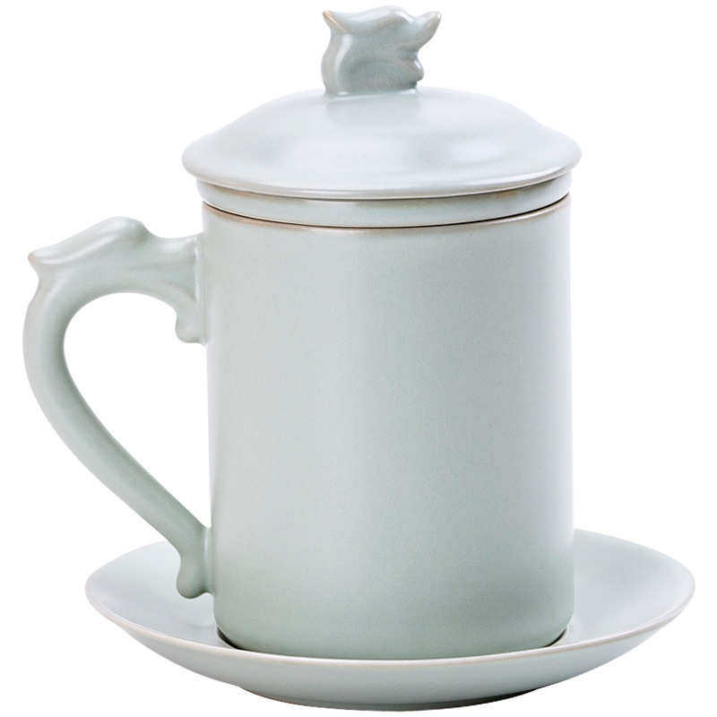 汝杯陶瓷茶杯茶水茶杯单瓷杯汝高档汝窑办公老板泡茶过滤水杯首杯