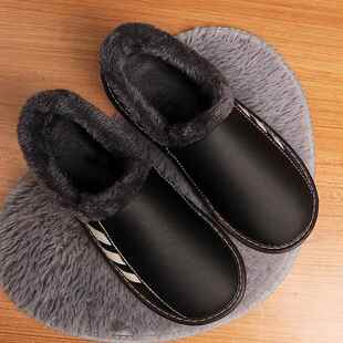皮质棉拖鞋秋冬季居家用包跟室内日式家居保暖新款舒适拖鞋0911b