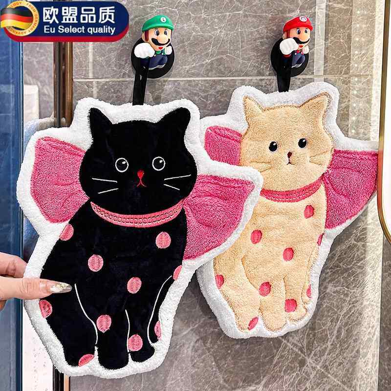 可爱擦手巾挂式厨房擦手毛巾吸水速干加厚抹布卡通猫咪珊瑚绒手帕,家庭/个人清洁工具,厨房擦手巾,淘宝优惠券,粉丝福利购,淘宝优惠卷