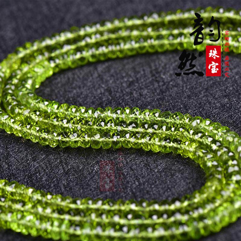 2026天然橄榄石盘珠刻面半成品长链 diy手链锁骨链橄榄石扁珠切面