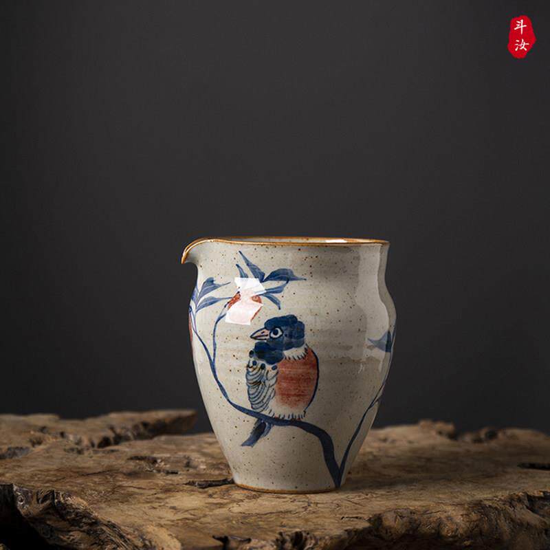 景德镇纯手工手绘覆古青花瓷公道杯中式釉里红茶海陶瓷茶具分茶器