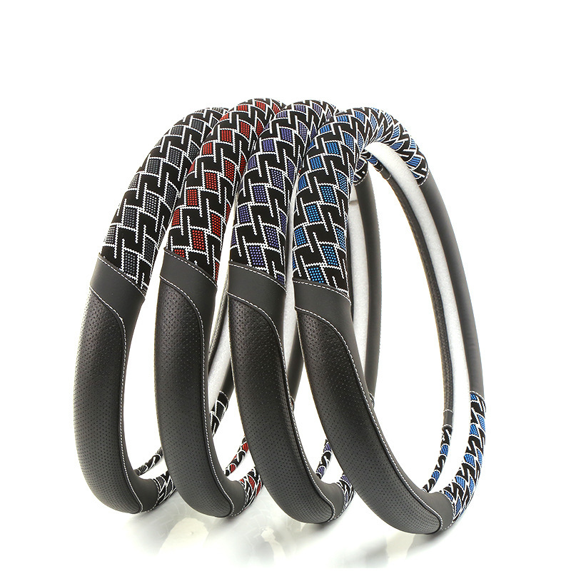 网纹厂家半运动拼接车把通用色时尚四季跨境方向盘汽车套方向