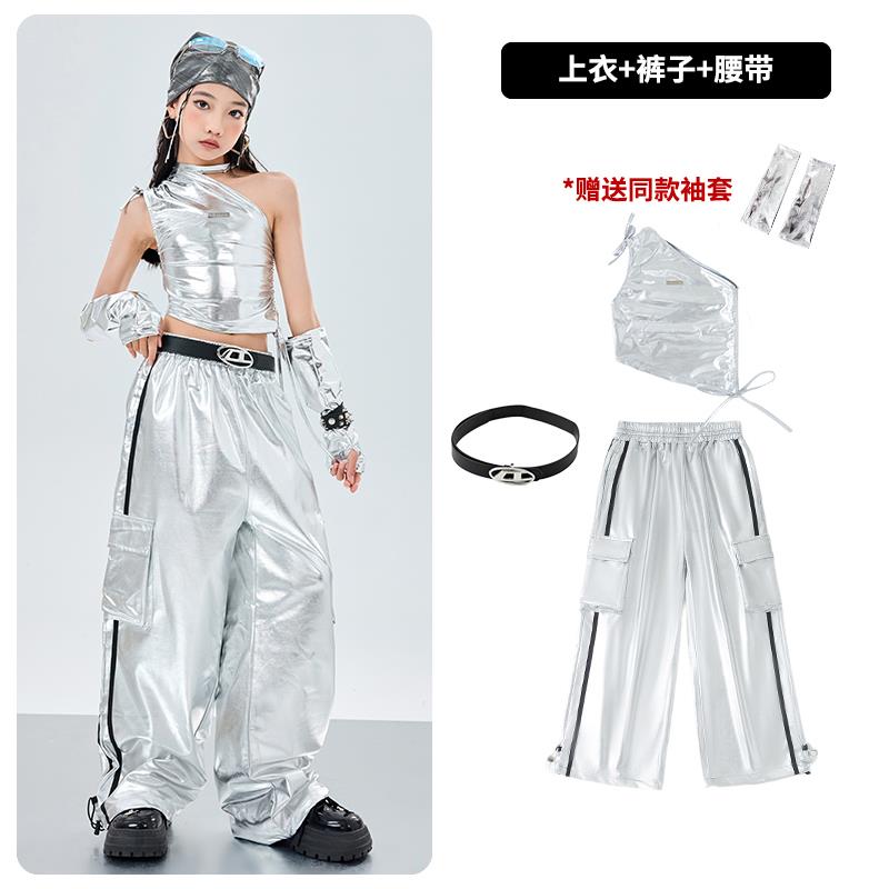 正品演爵士舞服装女童舞蹈室功服银练色裤子儿童秀模特T台走潮表