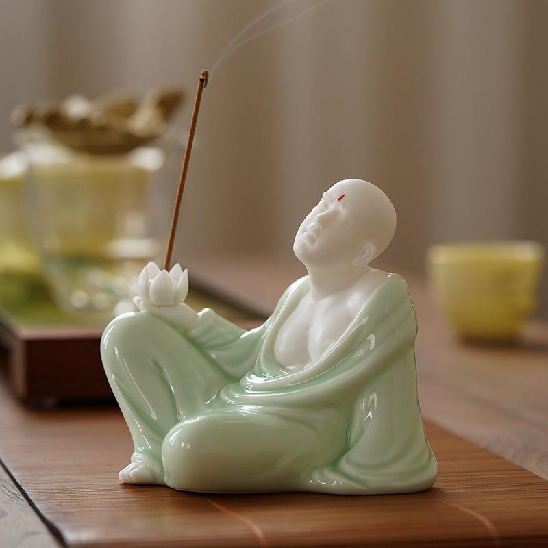 德化白瓷新中式禅意陶瓷小和尚摆件创意茶室茶桌案台茶空间装饰品