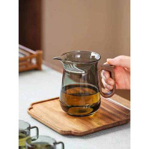 玻璃公道杯茶漏一体大容量泡茶器带滤茶器网月牙过滤绿茶杯专用茶