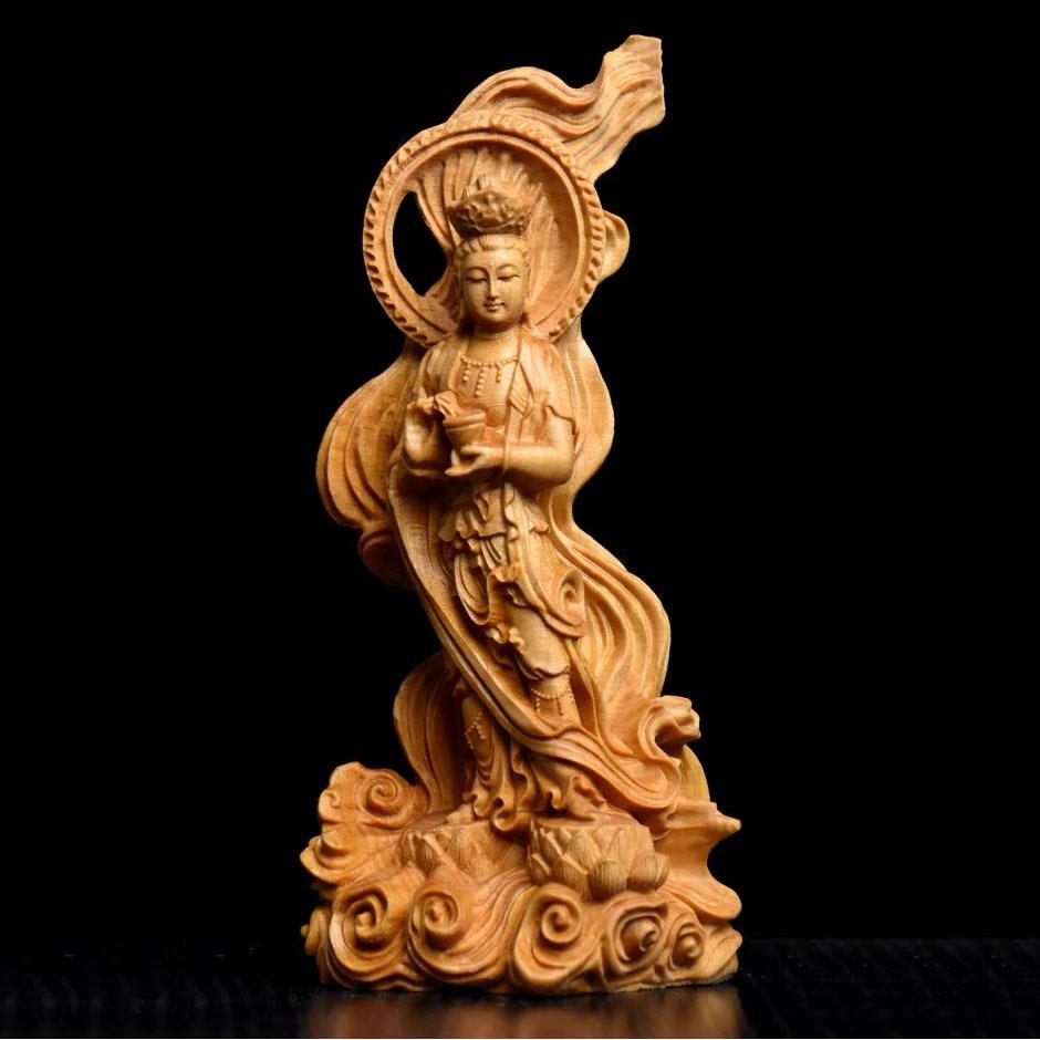 崖柏木雕渡海观音菩萨玄关家用居家供奉佛观世音菩萨佛像摆件送礼