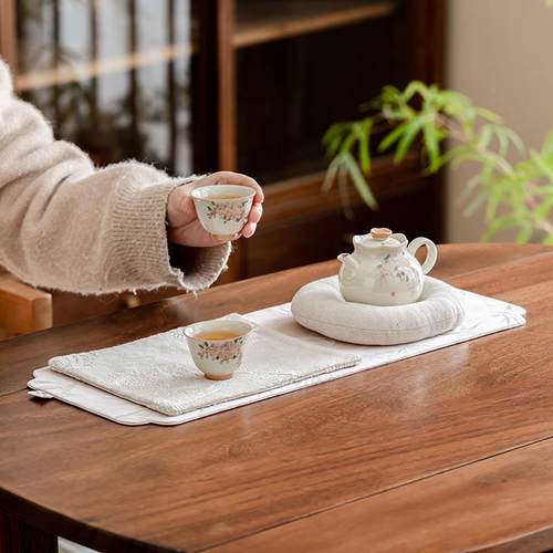 织锦缎刺绣飘茶套新中式家用垫竹布席艺隔ZH84805热壶承垫茶道配