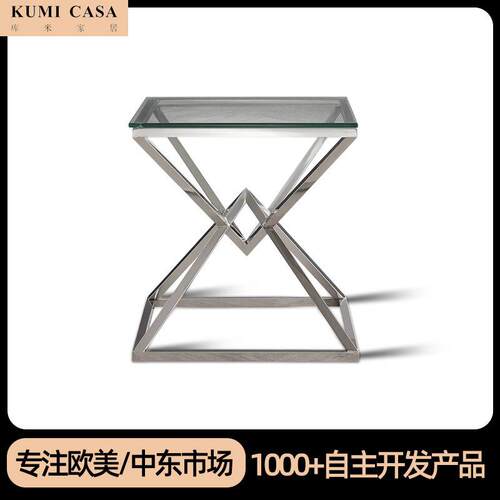 意识极简创意玻璃边几卧室茶几客厅家用不锈钢现代沙发方形角几
