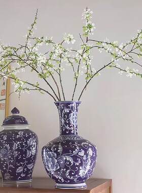 中式陶瓷水培花瓶花器客厅玄关家居装饰摆件蓝底花瓶青花瓷储物罐