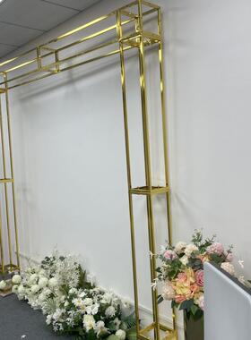 新款庆镀金架背桁景婚架铁艺金色拱门室内婚庆场景饰道LAT具装屏