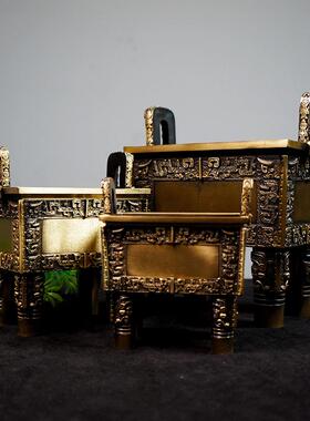 黄铜司母戍鼎仿古青铜办公室客厅摆件古玩做旧铜制品收藏品