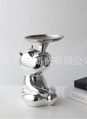 现代简约创意多样式可爱植绒小动物托盘摆件收纳装饰软装饰品实用