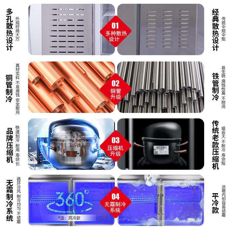 商用保鲜台冷藏冷冻双温平面柜奶茶店冷饮店卧式冰箱操作台