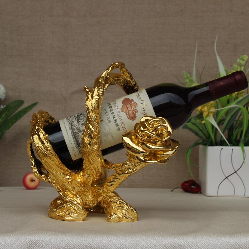 欧式玫瑰花红酒架摆件餐厅酒柜新房电视柜家居酒架装饰酒瓶北欧