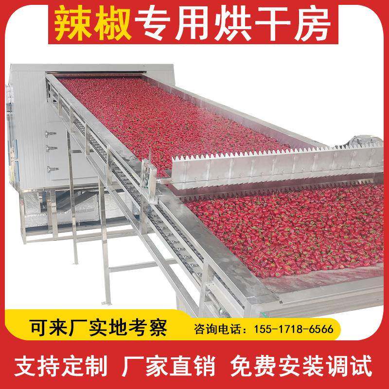大型辣椒烘干设备灯笼椒辣椒豆烘干机商用自动网带式中药材烘干