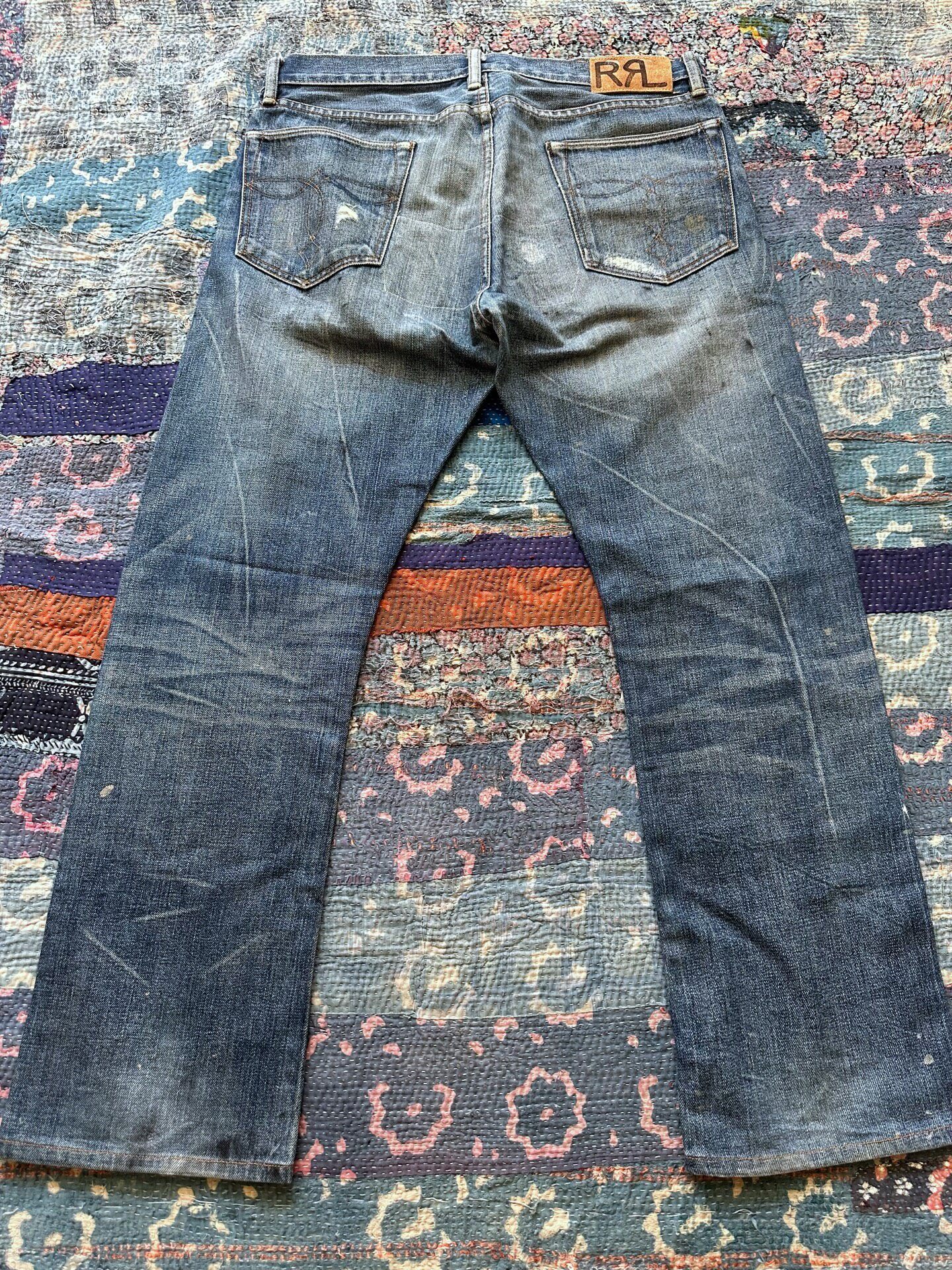 RRL Slim Boot Cut Distressed Jeans — front