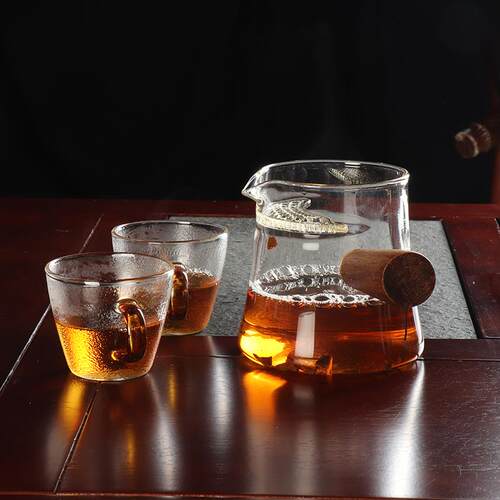 玻璃公道杯加厚公杯分茶器茶漏一体侧把月牙耐热罐罐绿茶杯泡茶壶