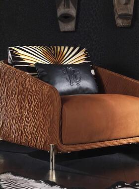 罗伯特意式轻奢艺极简款客厅直排沙发高黑色皮刺绣GEM档新组合沙