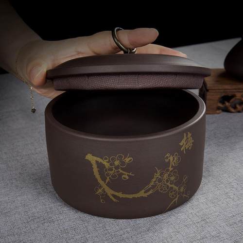 S588紫砂茶叶罐大号陶瓷家用红茶密封防潮存储罐普洱茶罐半斤装