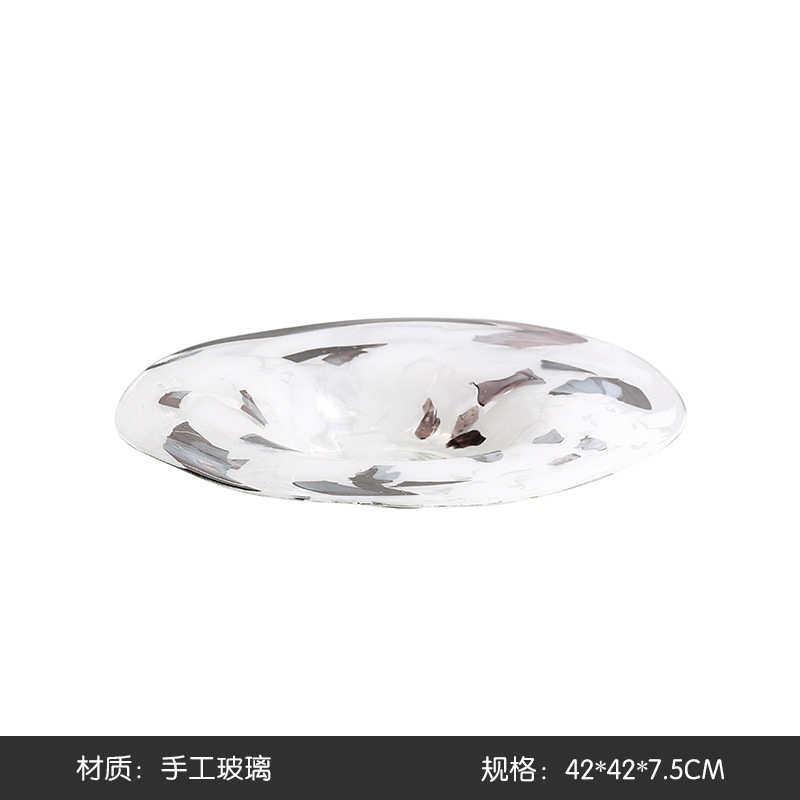 家居创意客厅样板间现代装饰玻璃简约茶几水果盘黑白花瓶手工花纹
