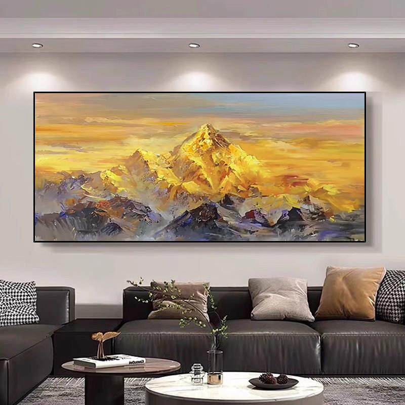 手绘油画《日照金山》横幅客厅沙发背景装饰画卧室床头画走廊挂画