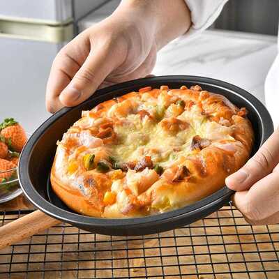 新款直销现货圆形碳钢不粘披萨盘烤盘6寸8寸10寸pizza盘家用烘焙