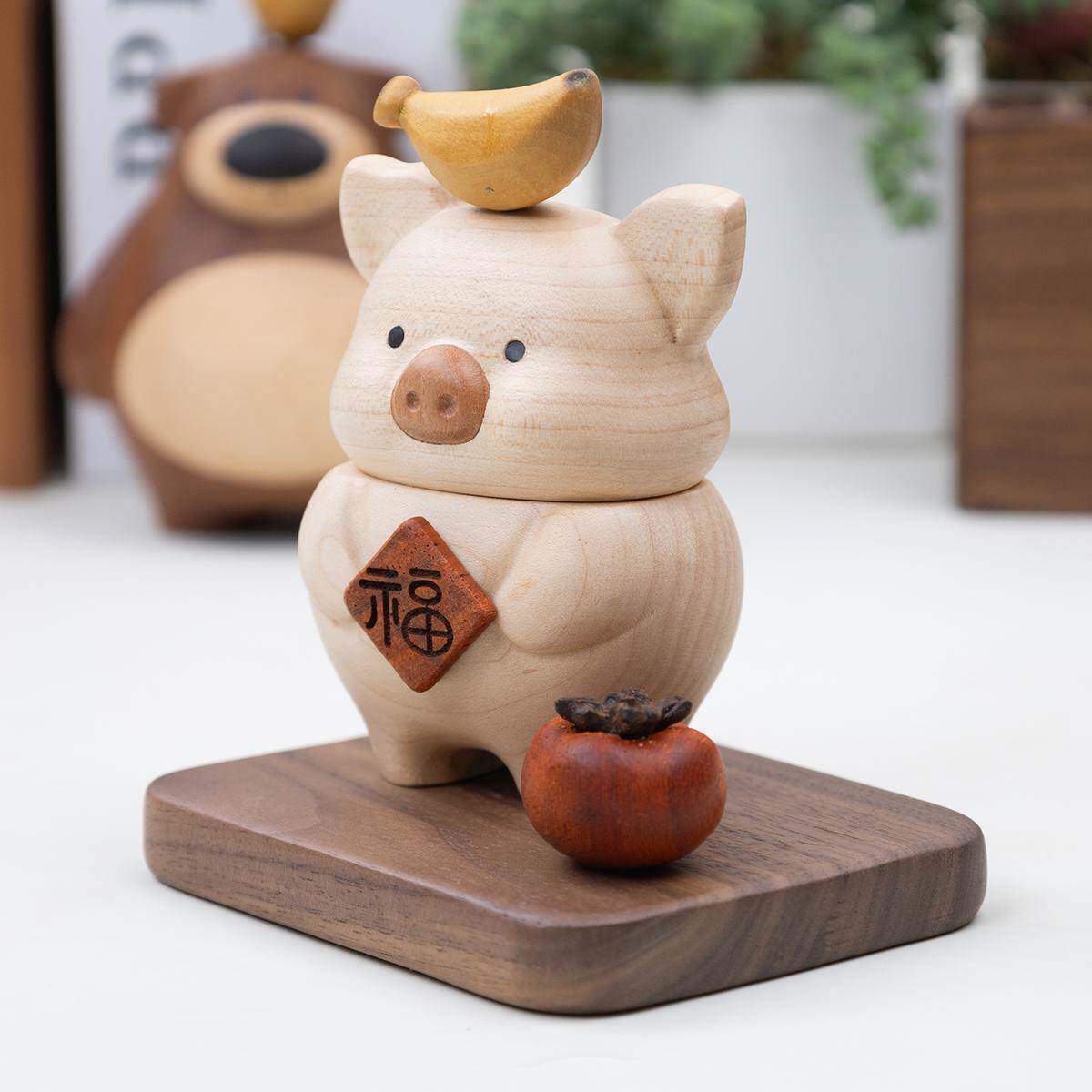 猪柿皆宜牙985签盒木牙签实罐创意可木质桌面摆件乔爱迁面礼品桌