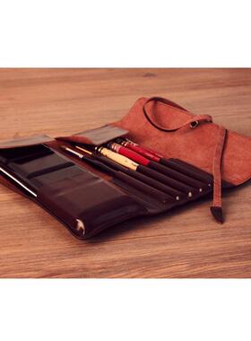 袋头层2工OIO4色固体水彩颜料皮制笔复古手创意防简约卷帘式