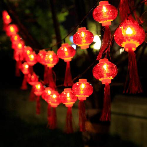 LD灯灯串春节笼喜庆装饰彩灯224笼流苏水E晶灯挂灯电池灯太阳能串