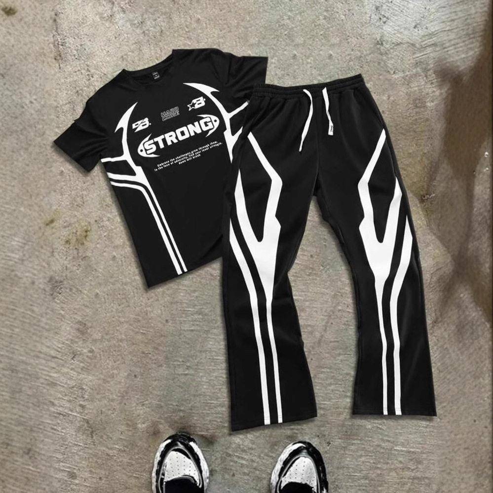 Star & Striped Print Tee & Pants Two-piece Set Regular Fit