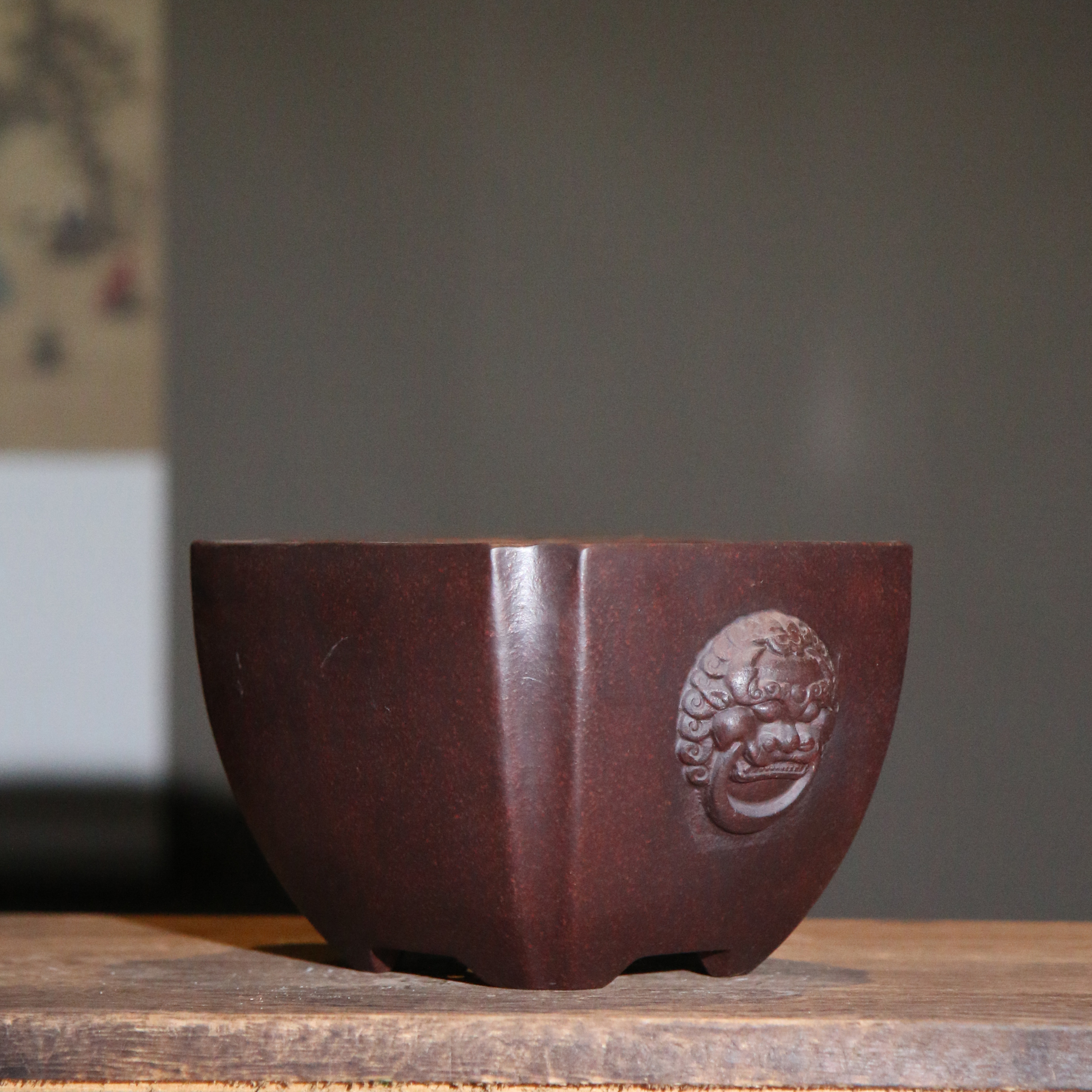 紫砂花盆盆景盆正方形斗方盆方斗盆四方兽面盆狮子古朴古典觅陶乡